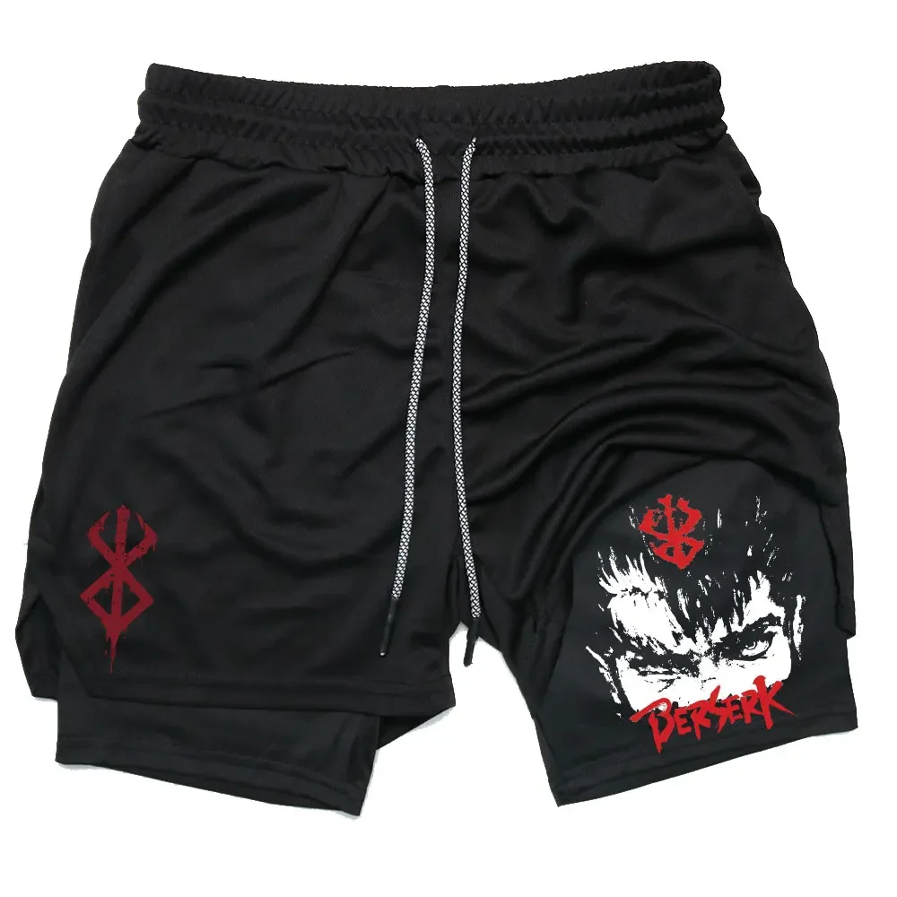 Anime Berserk Performance Shorts Men 2 In 1 Running Quick-Drying GYM Short Pants Workout Sportswear Yoga Basketball Shorts