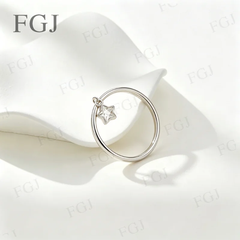 S925 Sterling Silber Trendiger Kleiner Stern-Anhängerring für Frauen Romantisches Jubiläums- und Geburtstagsgeschenk Feiner Schmuck für Sie – Detail 6
