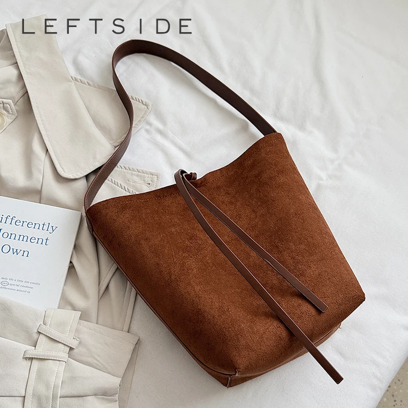 

LEFTSIDE PU Leather Small Bucket Bag Female Crossbody Bag 2025 Winter Retro Female Handbags and Purses Vintage Shoulder Bag