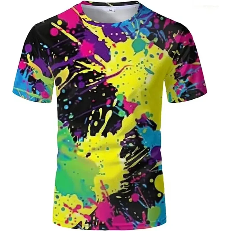2026 Color Splash Ink Drop Design 3D Printing Casual Short Sleeve T-Shirt Men's and Women's Summer Fashion O-Neck T-Shirt