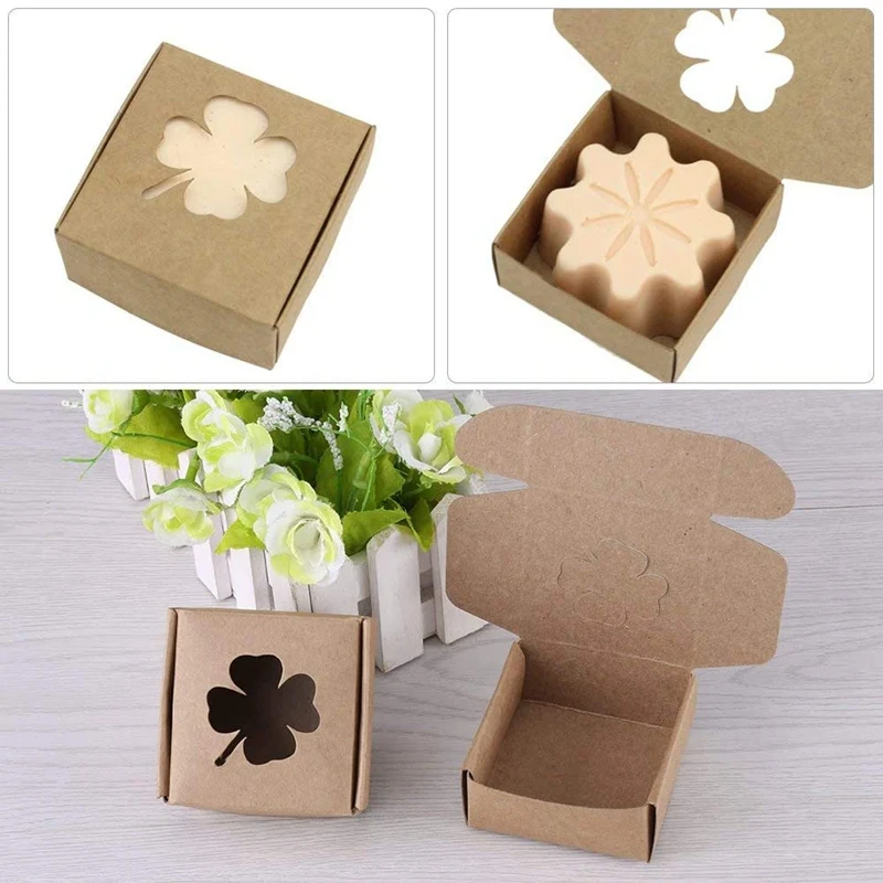 Brown 350G Kraft Paper Four-Leaf Clover Foldable Kraft Paper Gift Box Handmade Soap Candy Jewelry Accessories