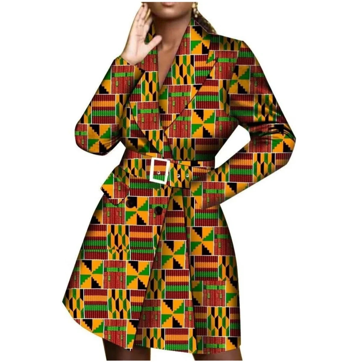 African Women's Jacket Ankara Detachable Belt Printed Cardigan Long Jacket Top Batik Dashiki Clothing WY9008