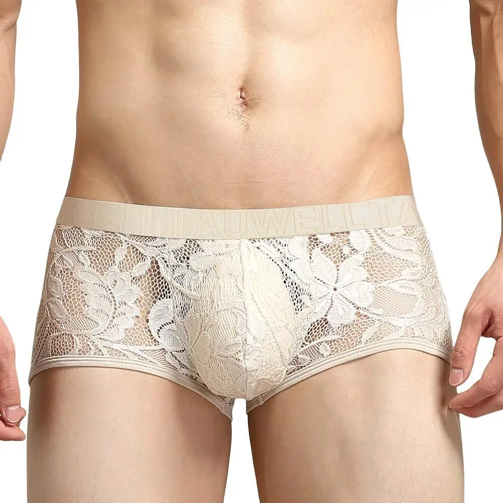 Sexy Mens Boxers Lace Transparent Mesh Underwear Underpants See Through Boxershorts Low Waist Panties Boxer for Man