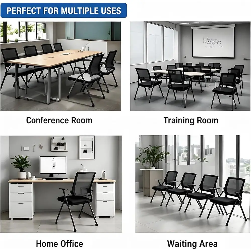 Dual-Wheeled Conference Chairs with Lumbar Support, Smooth Armrests, Stackable for Office, School, or Church Use, Including Writ view 5