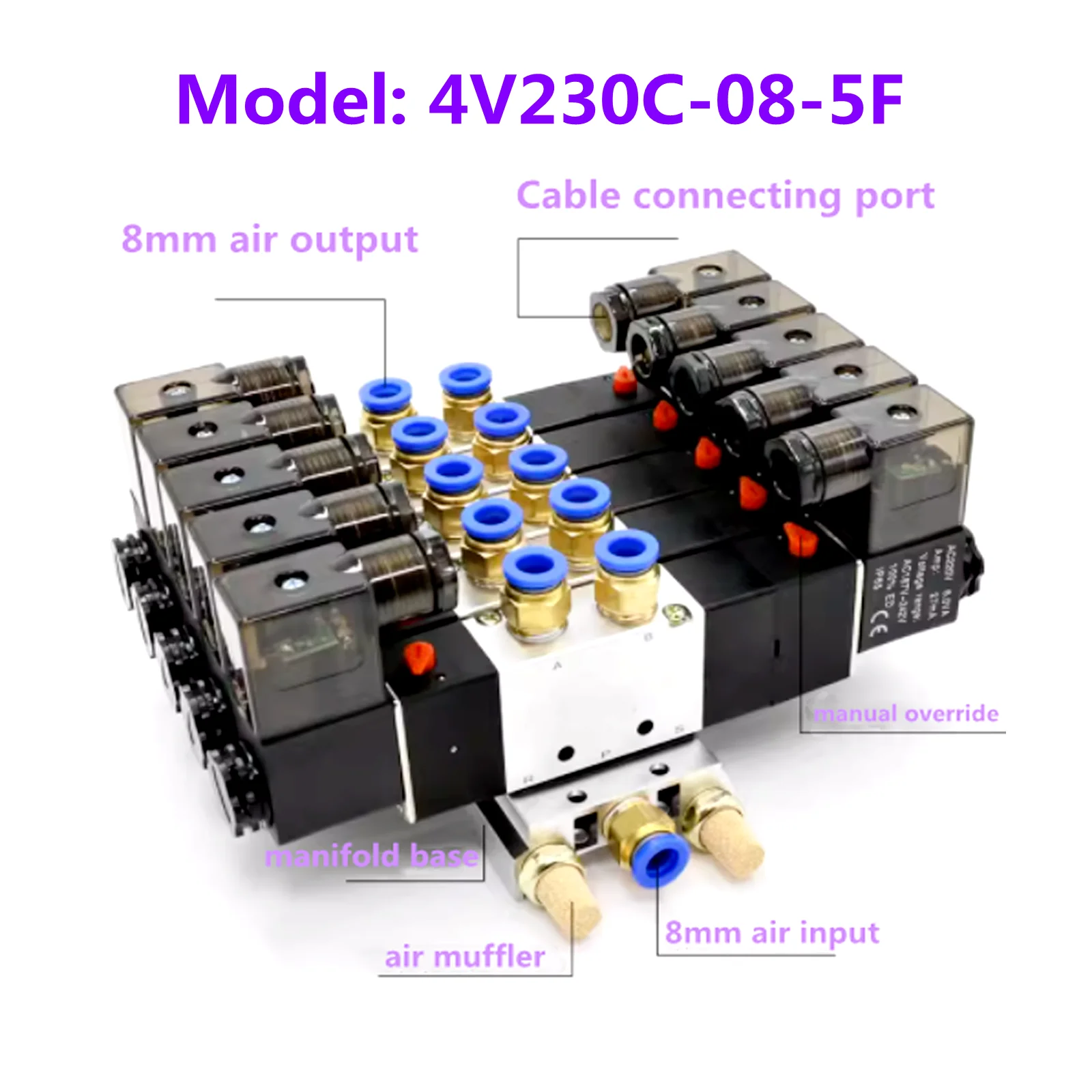 4v230c-08 center exhausted closed center 1/2 3/8 1/4 1/8 pneumatic 5/3 way valve