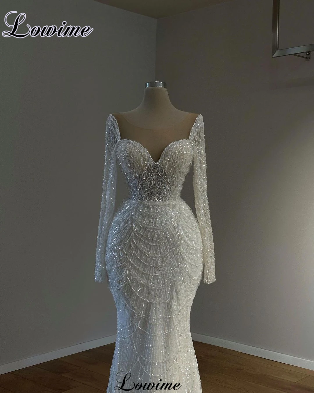 Elegant White Beaded Wedding Dresses Mermaid Long Sleeves Wedding Gowns For Women Vestidos De Novia Engagement Dresses 2023