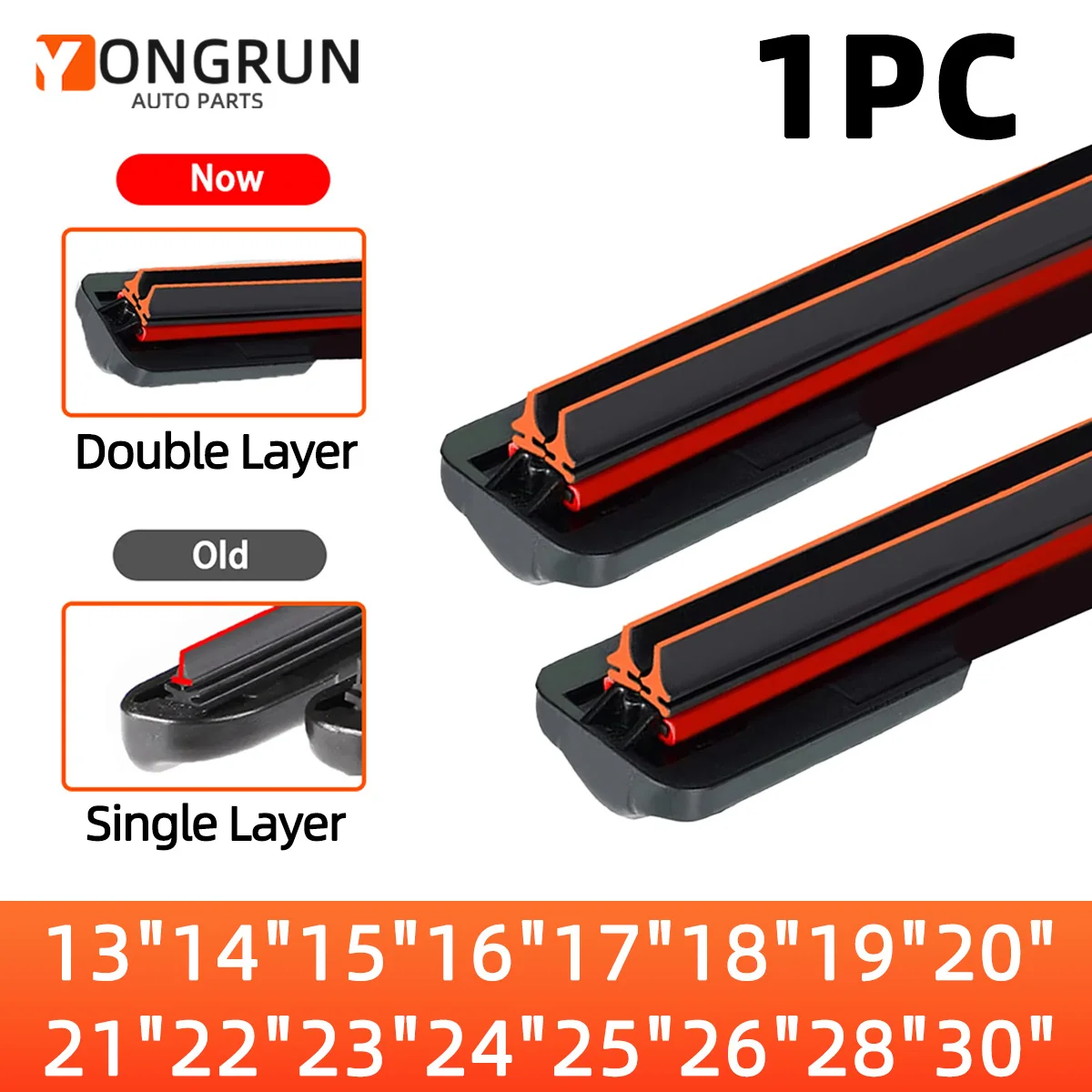 YONGRUN 1PC Wischer Auto Scheibenwischerblatt Universal J/U Haken Doppel Gummi Streifen Ohne Knochen Wischerblatt Ersatz Auto Teile
