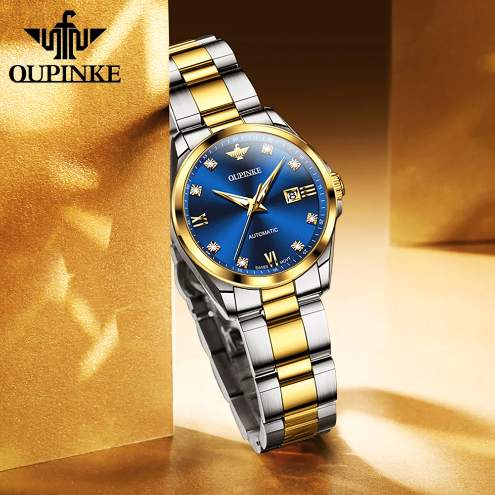 OUPINKE 3199 Swiss Women Automatic Mechanical Watch Brand Genuine Diamond Sapphire Mirror Elegant Bracelet Set Gift Women Watch