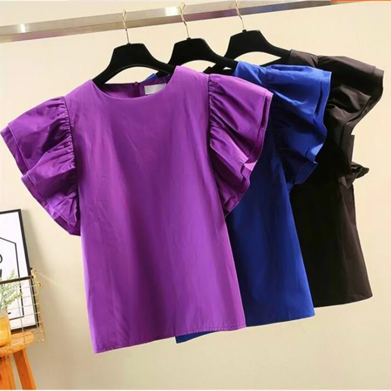 2024 fashion women summer cotton linen shirts ruffles short sleeve ladies tops office work wear elegant shirts roupa feminina