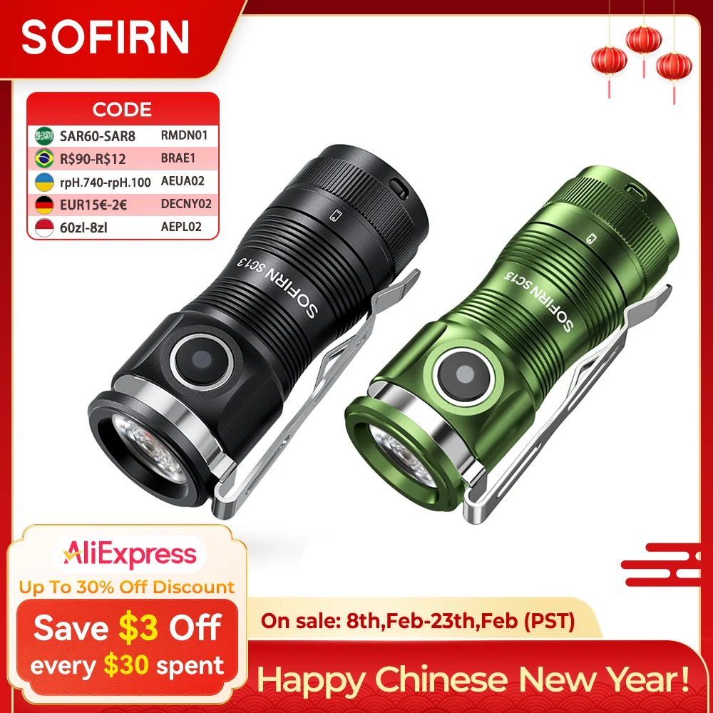 Sofirn 미니 SC13 강력한 손전등 SST40/519A LED 1300lm 18350 충전식 Led 라이트 95 자기가 ...