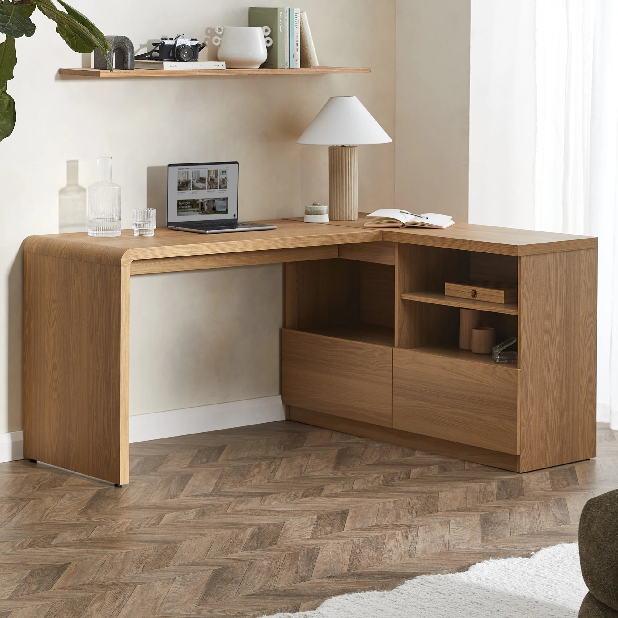 

！@Combohome L Shaped Office Cabin Table Wooden Office Desk L Shape With Drawer L Shape Director Table Office Furniture Executive