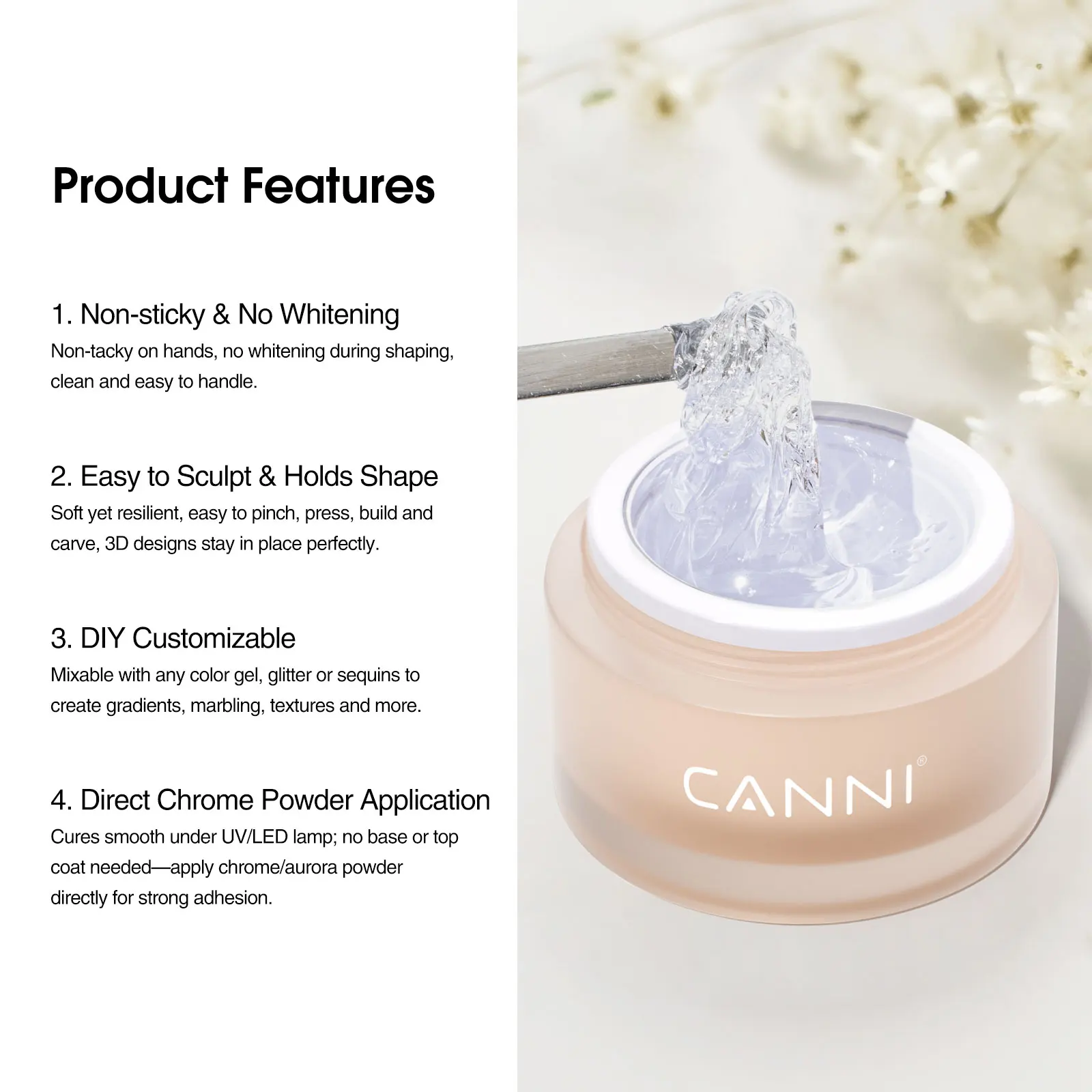 10g CANNI 3D PVC Modelliergel Perlweiß Transparent Nicht Klebend Leicht zu Formen Schnitz- und Modelliergel Abwaschbar UV LED Nagel-Maniküre – Detail 5