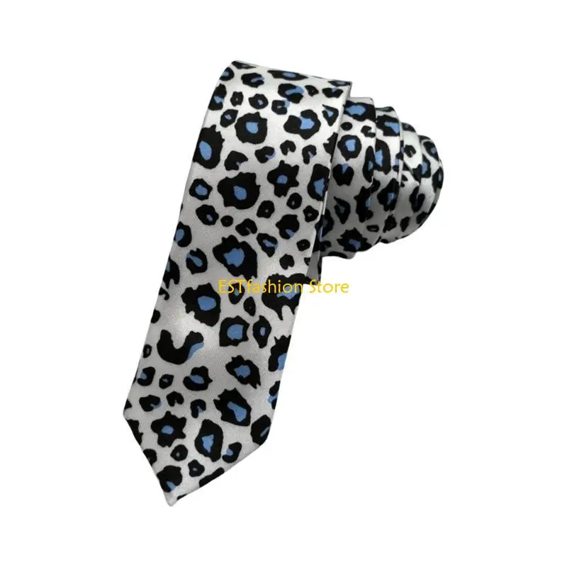 Y5GC Leopard Patterned Men's Necktie for Stylish Outfits Polyester Silk Long Tie for Weddings Graduations and Casual Meetups