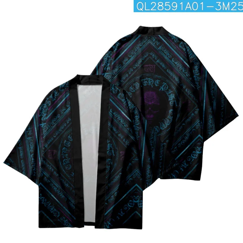 

Japanese Cartoon Skull Printed Traditional Kimono Beach Shorts Summer Couple Women Men Streetwear Cardigan Yukata