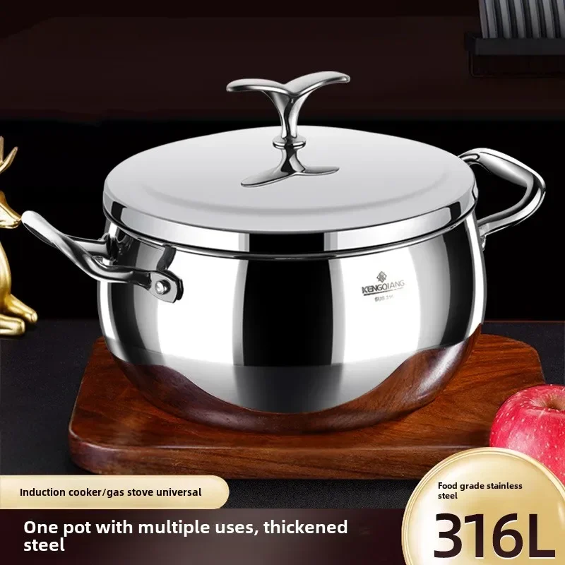 316 Stainless Steel Soup Pot, Food Grade Steaming Pot, Household Thick Double Ear Pot, Induction Cooker Big Belly Apple Soup Pot