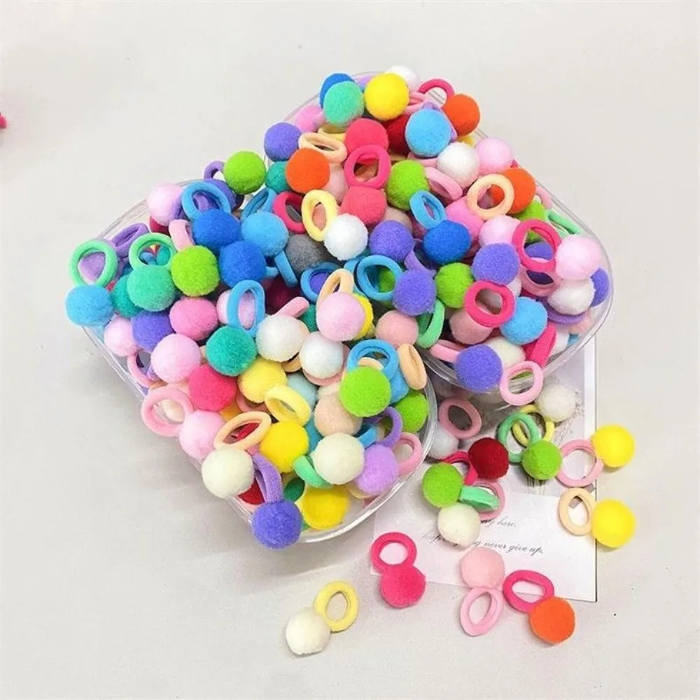 20pcs New Ball Elastic Hair Bands Sweets Colorful Ball Rubber Bands Non-Slip Soft Headwear For