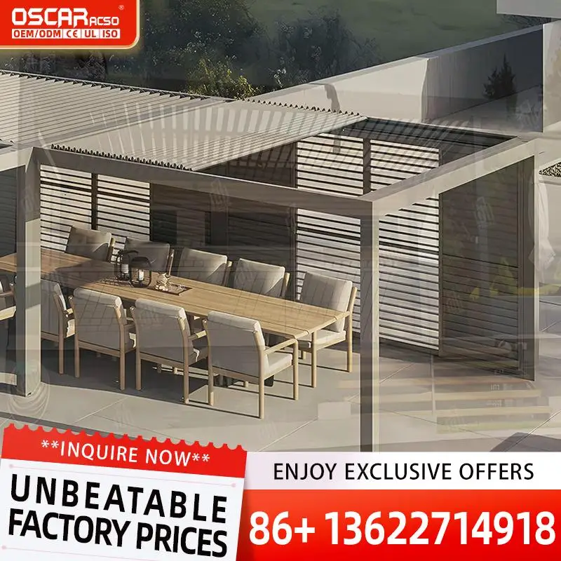 

Высококачественный подвижный водонепроницаемый уличный выдвижной моторизованный солнцезащитный козырек, биоклиматическая структура для сада, патио, пляжа, выдвижной