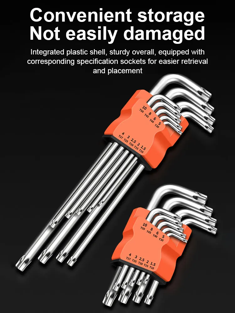 9PCS L Type Double-End Screwdriver Hex Wrench Set Allen Key Hexagon Flat Ball Torx Star Head Spanner Key Set Hand Tools