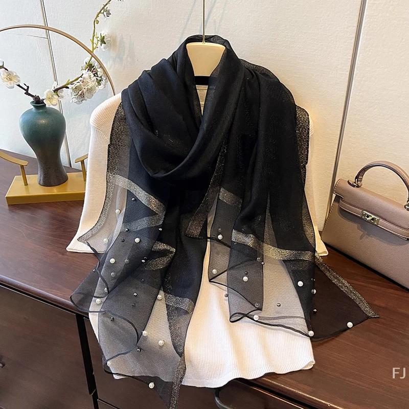 [YU]Luxury Brand Women Fashion Scarf Plain Solid Silk Linen Shawls Scarves Summer Lady Bandanas Foulard Hijab