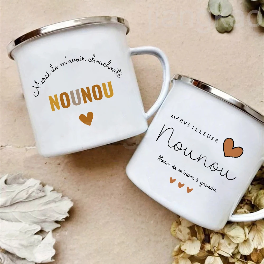 Thank You for Pampering Me Nanny Printed Mugs Creative Coffee Cups Drinks Water Cup Enamel Mug Handle Drinkware Gift for Nounou