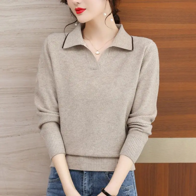 Spring Autumn Women All-match Solid Sweaters Streetwear Fashion Loose Pullovers Korean Long Sleeve V-Neck Casual Knitted Tops