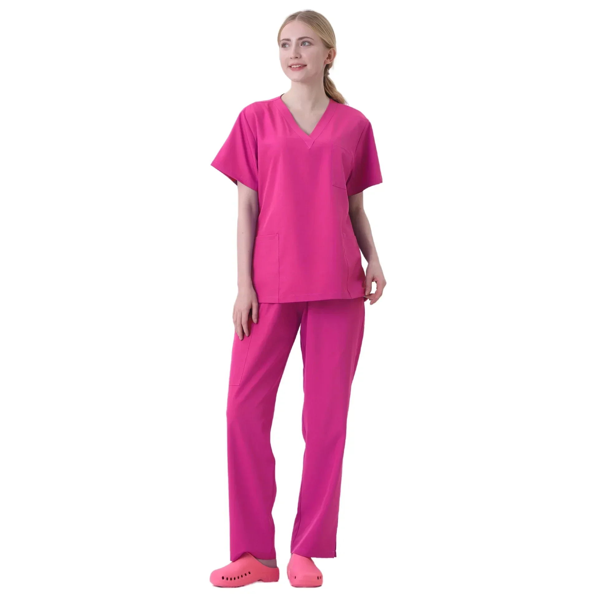 반팔 스크럽 탑 포켓 바지, 의료 간호사 유니폼, 의사 수술 작업복, 스파 아웃웨어, 미용실 작업복, 신제품