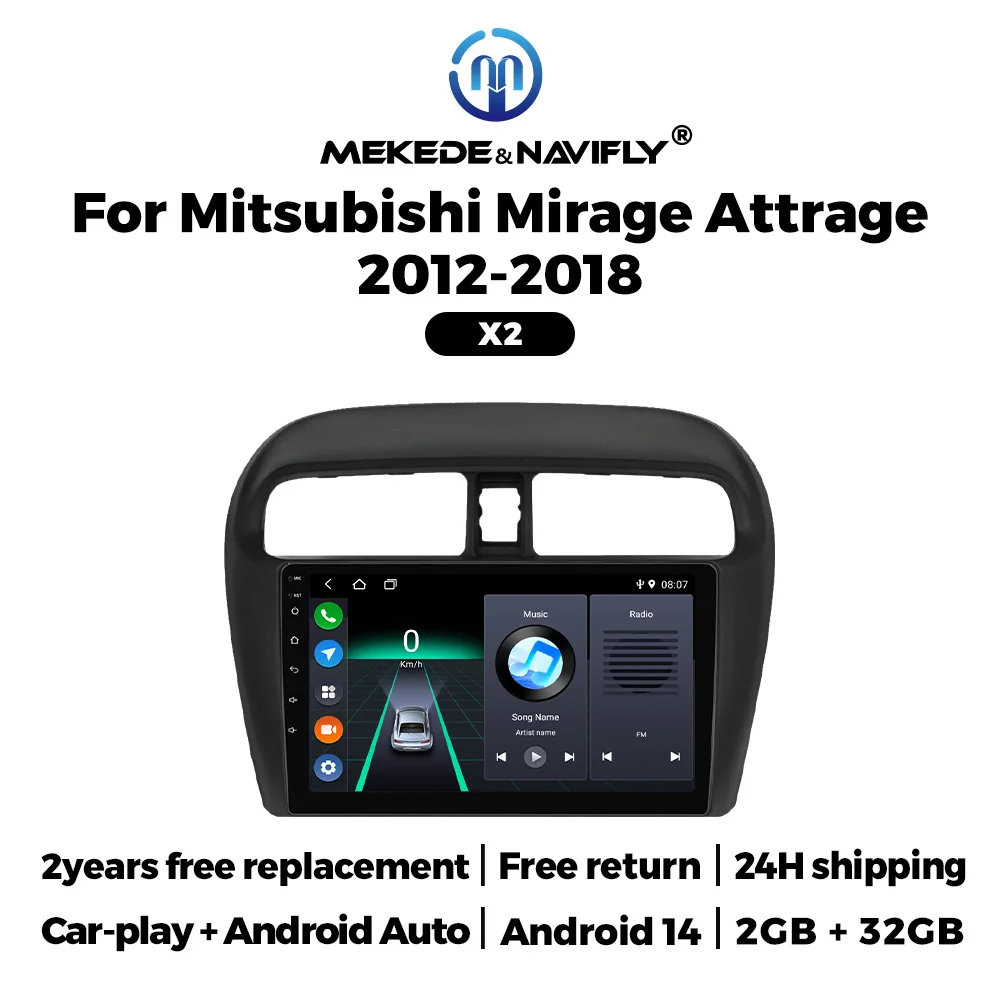 9'' 2Din Android Car Radio Stereo For Mitsubishi Mirage Attrage 2012-2018 2019 Space Star 2014 Multimedia Video Player Head Unit