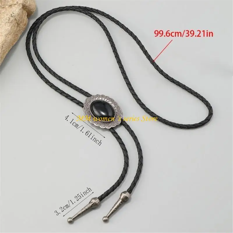 Q39C ربطة عنق بولو جلدية غربية قابلة للتعديل بحجر أسود عتيق للحفلات والمناسبات #6