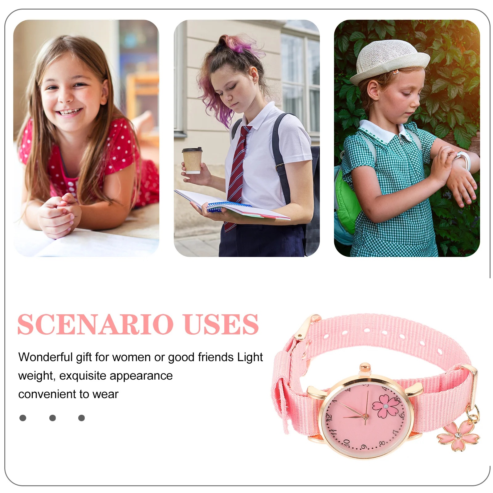 ساعة اليد انفصال قماش الفرقة زهرة نمط تنفس مريحة الطلاب مشاهدة الكرتون ساعة اليد هدية