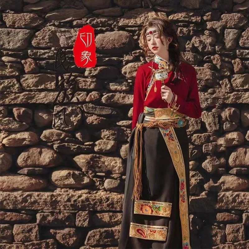 Traditional Tibetan Dress Wrap Skirt Vintage Traditional Chinese Costume For Women Tourism Photography Clothing