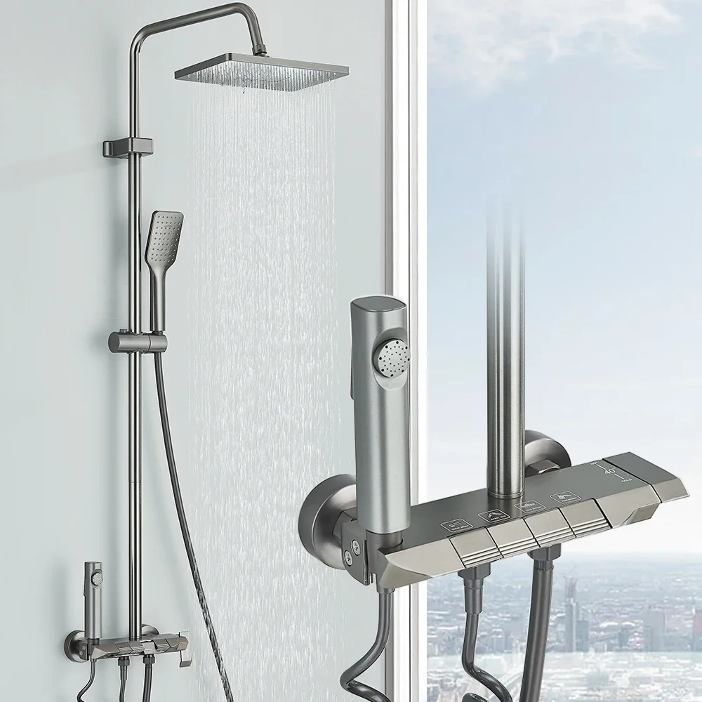Gun Grey Piano Set Piano 4 in 1 System with Bidet Shower Bathroom Shower Kit