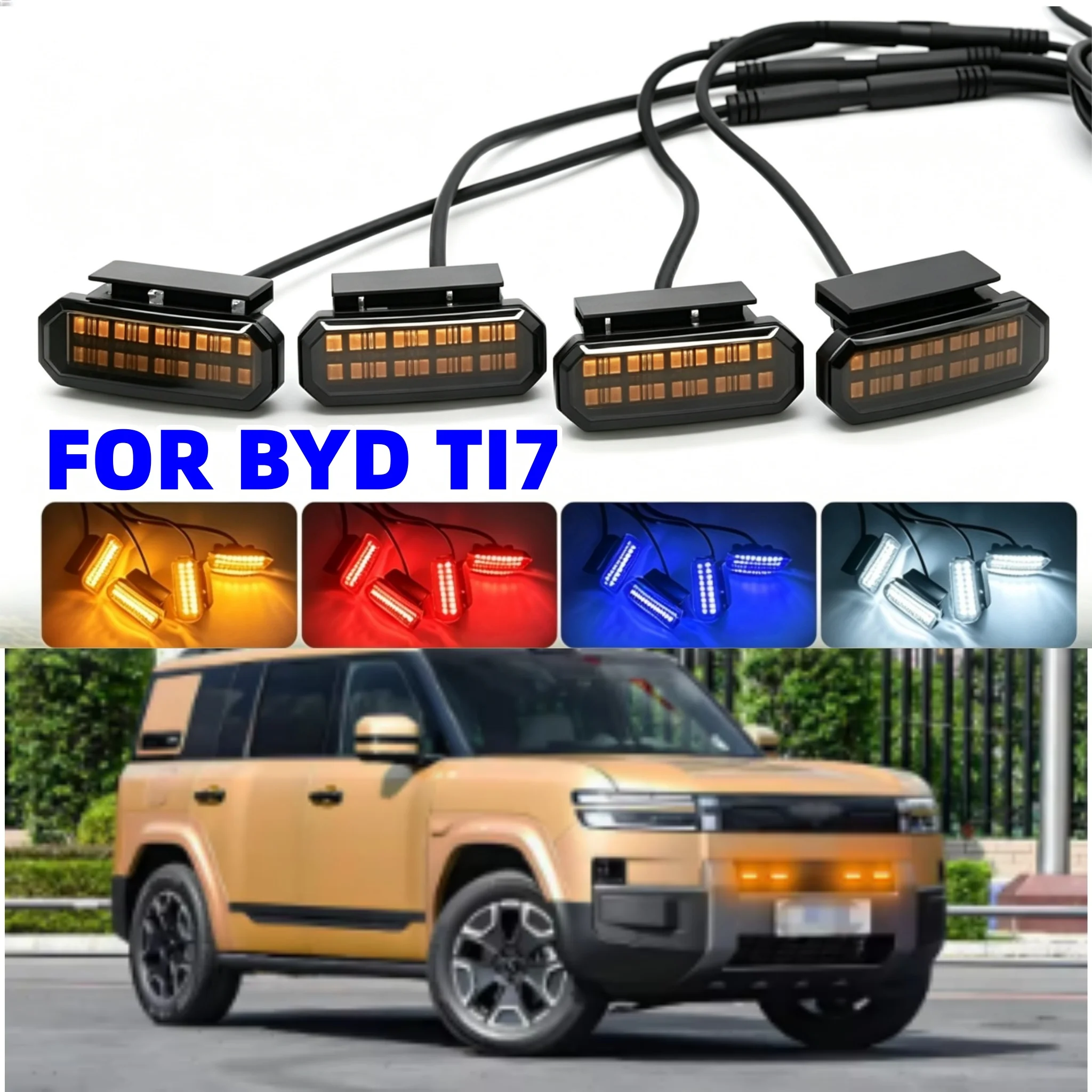 FOR BYD Ti7 Center Front Grille Small Amber Light Front Grille Lights Daytime Running Warning Light