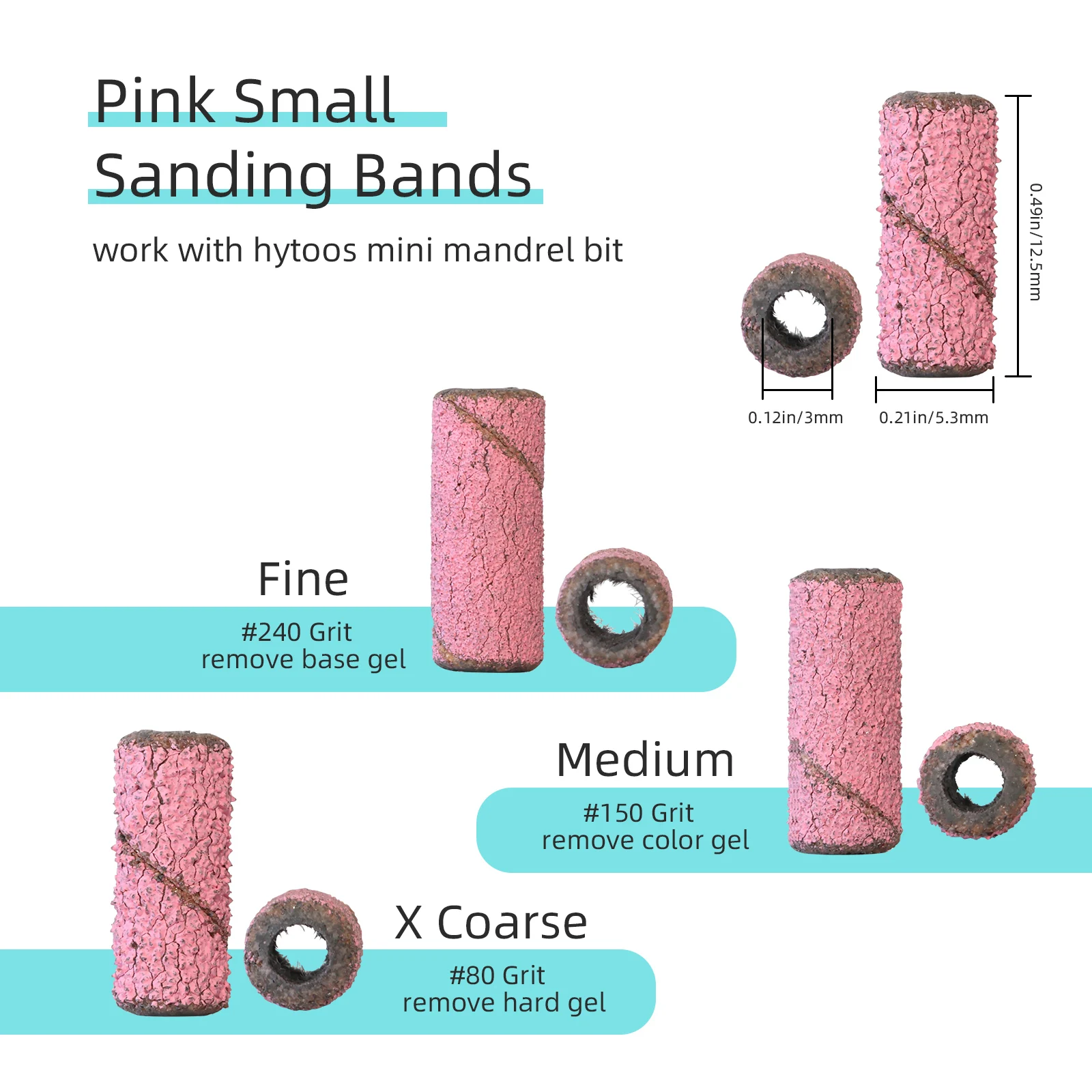 HYTOOS 3mm Small Sanding Bands for Nail Drill Mini Sand Band File Polishing Nails Cuticle Clean No Stainless Steel Mandrel Bit