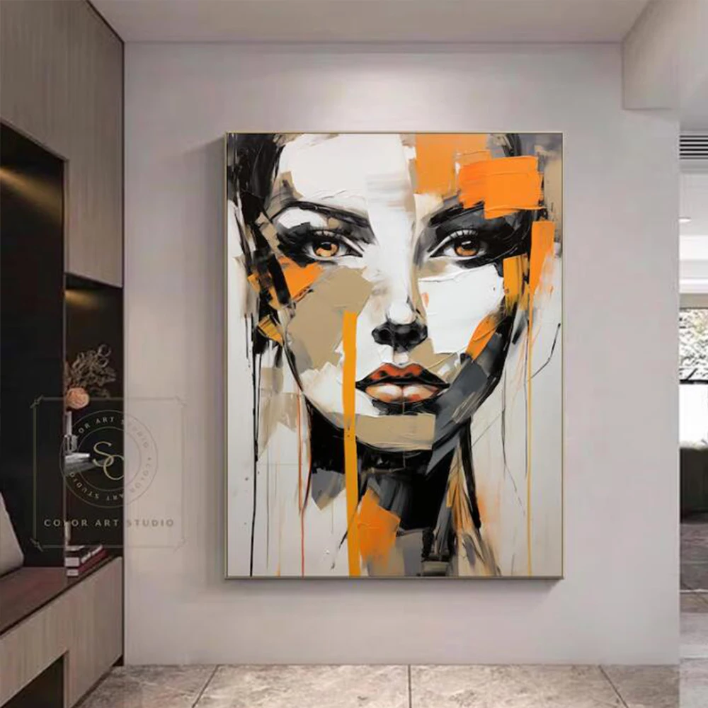 

Large Abstract Oil Painting Figure 100% Handmade Thick Textured Wall Art Mural for Home Living Room Decor