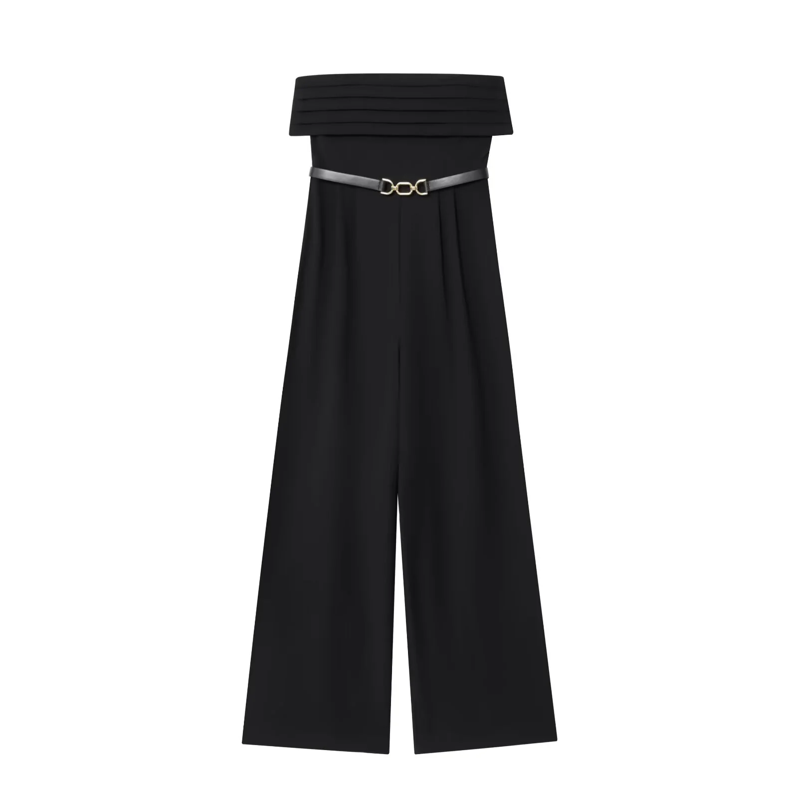 

PB&ZA2025 summer new women's casual simple straight collar off-shoulder fashionable temperament with belt tube top jumpsuit