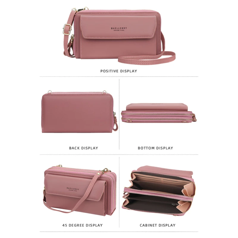 Damen Lange Geldbörse Koreanische Version Umhängetasche Doppelreißverschluss Große Kapazität Clutch-Tasche Schulter-Handtasche Damen Handytasche – Detail 4
