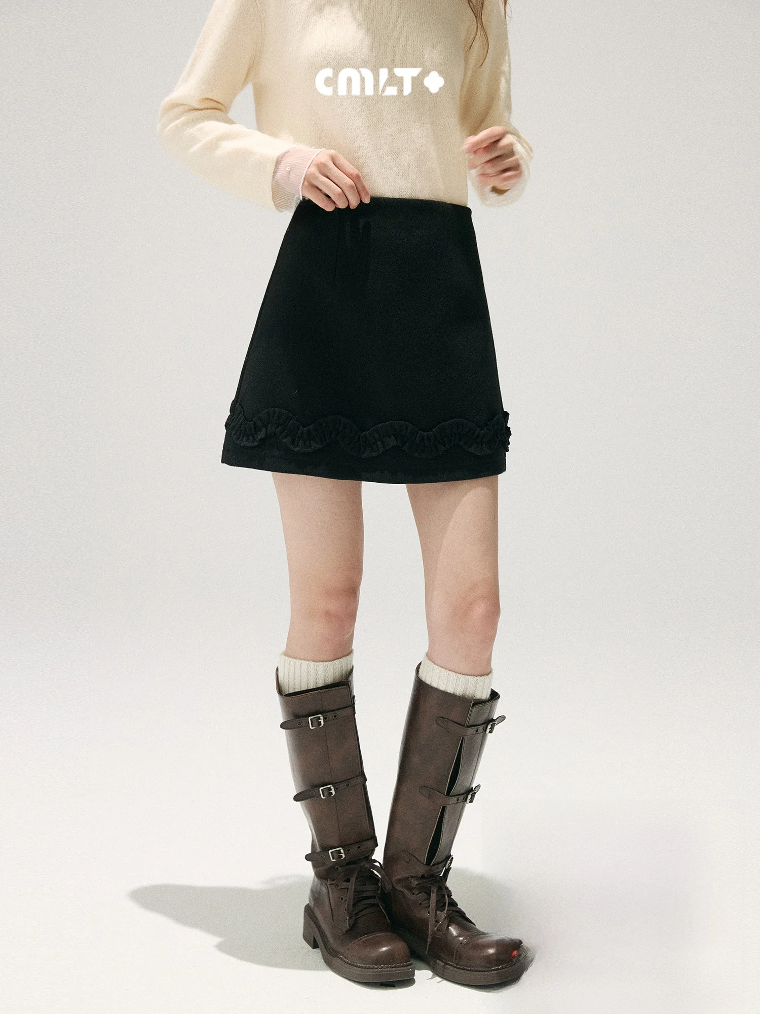 

Юбка А-силуэта с высокой талией, оборками и волнистым узором, из полиэстера, для повседневного использования, весна-осень-зима