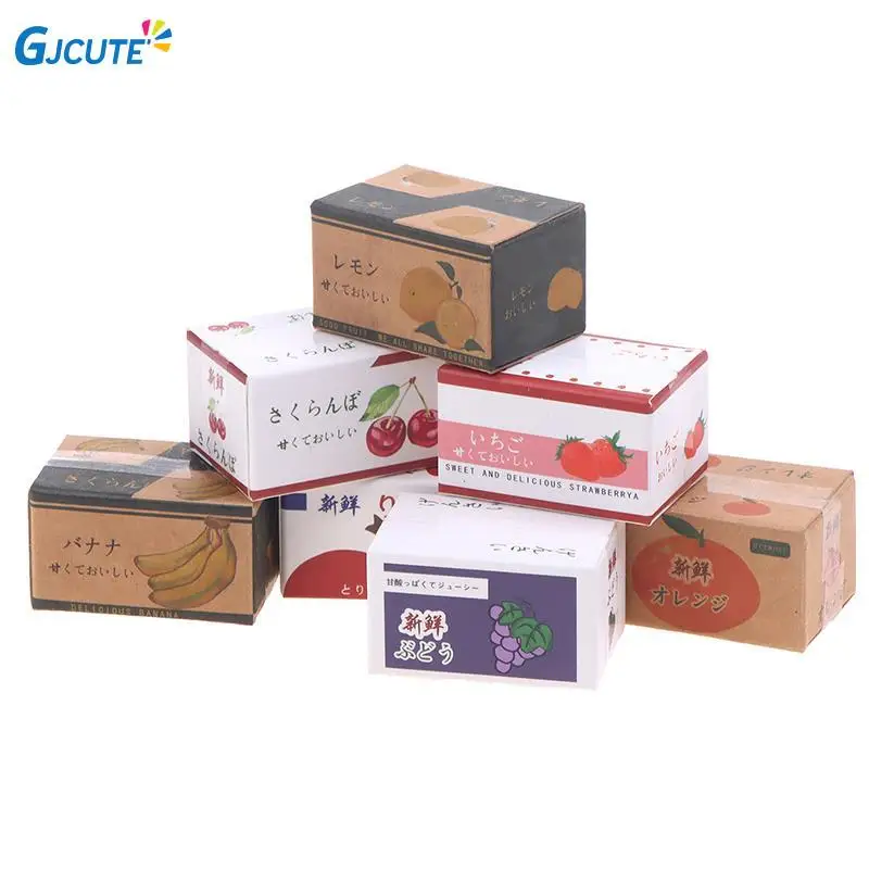 1/6 1/12 Dollhouse Miniature Fruit Box Cardboard Boxes Mini Food Toys Model DIY Dollhouse Mini Fruit Box Carton Pretend Play Toy