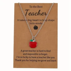 Enamel Red Apple Pendant Necklace With Inspirational Card Gifts For Teachers Graduation Jewelry