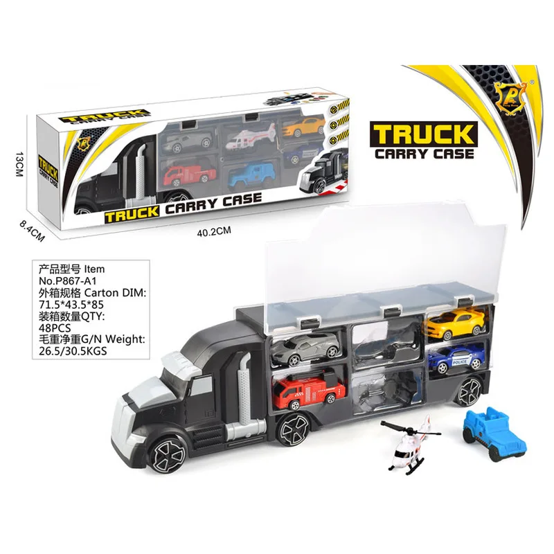 P Military Truck Carry Case Toy Set with Mini Army Car Tank Helicopter Fighter Vehicle Models Portable Storage Play Kit For