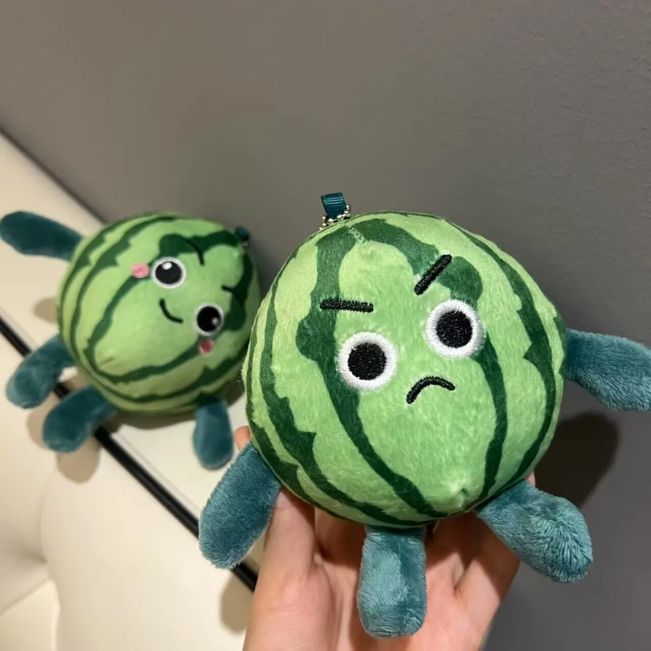 Funny Expression Watermelon Plush Toy Keychain Cute Fruit Stuffed Doll Pendant Soft Bag Charm Car Key Ring Boys Girls Gift