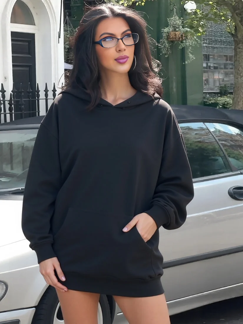 مثير الدانتيل لصق بال هوديي المرأة فضفاضة رداء علوي غير رسمي العصرية البوليستر مزيج طويل Sve مقنعين البلوز للشابات