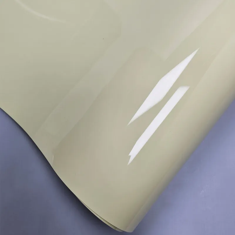 PET Khaki Milan Glossy Wrap Gentle Retro Warm Tone Effect Air Bubble Free Self-adhesive Car Exterior Decor Film