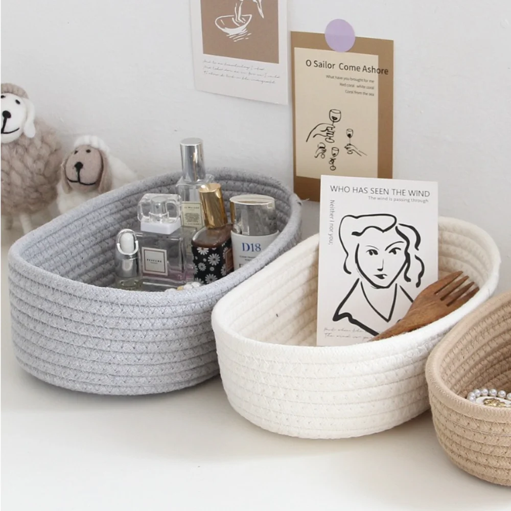 

Rope Remote Control Candies Snacks Stationery Comestics Basket Sundries Organizer Sundries Storage Box Desktop Storage Basket