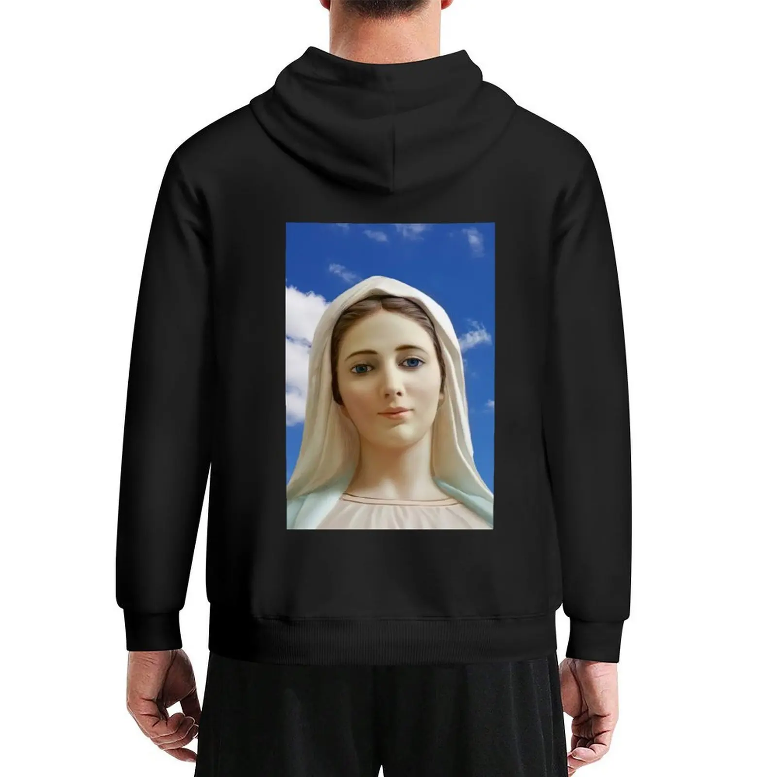 

Our Lady of Medjugorje and blue sky Hoodie korean style clothes graphic t shirts men men's clothing men wear tracksuit men
