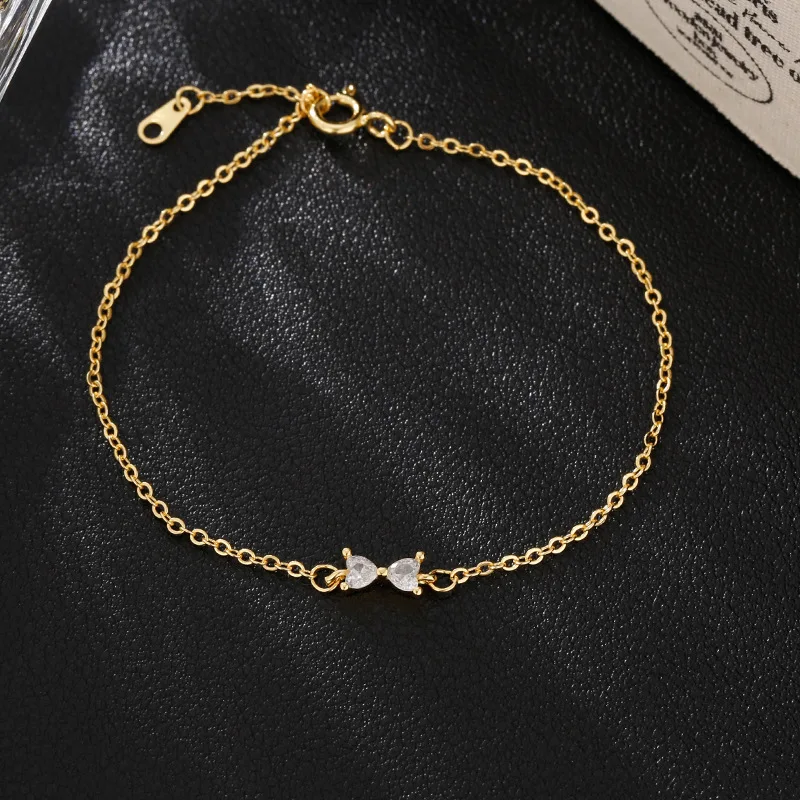 Crystal Bowknot Charm Bracelet For Women Luxury Niche New Gold Color Heart Zircon Party Birthday Gift Delicate Fashion Jewelry