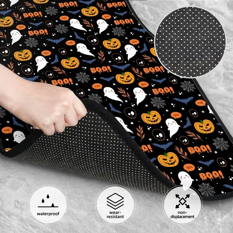 Halloween Pumpkin Ghost Cats Car Floor Mats of 4 Pieces Crystal Velvet Carpets Rugs Universal Car Front Rear Carpets Foot Mats 3