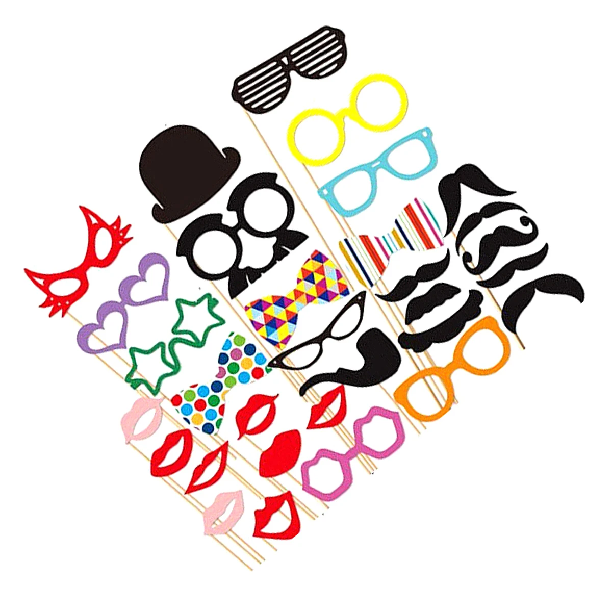 

31Pcs Colorful Photo Booth Props Red Lips Moustache Glasses Bow Tie Rose Flower Wedding Party Celebration Wedding Photo Props