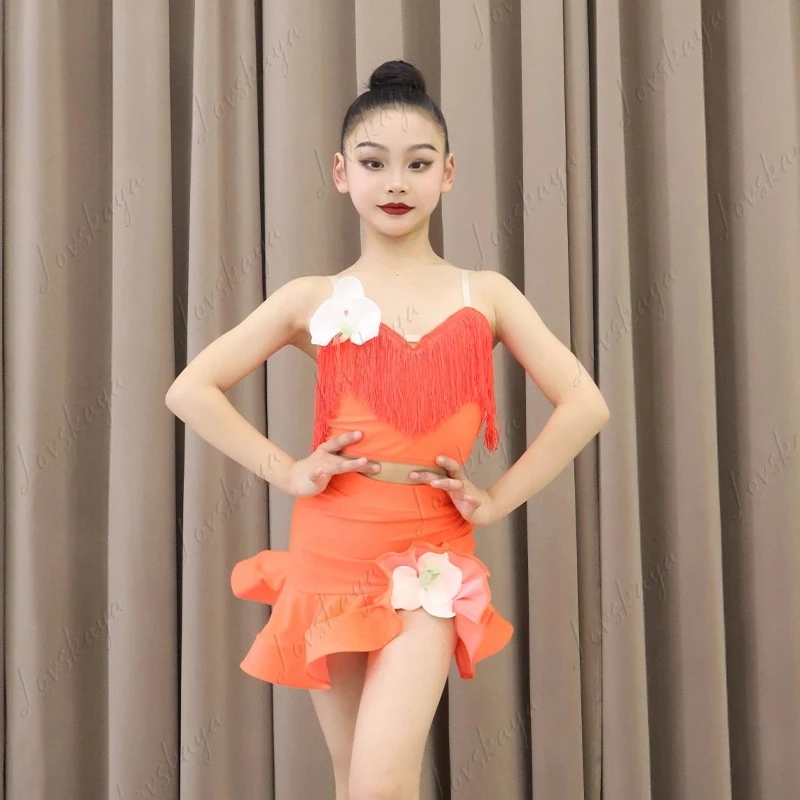 

Новая модель наряда для латинских танцев — тренировочный костюм для девочек с элитным ощущением — детский наряд для выступлений с юбкой с оборками