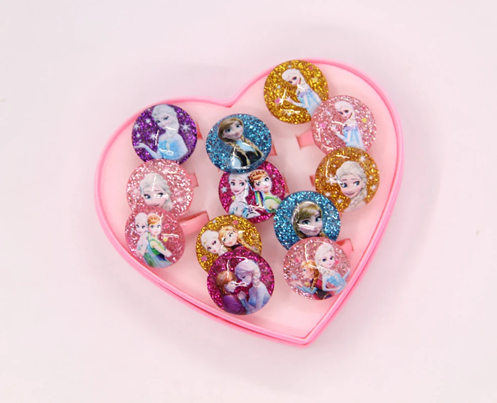 12Pcs Frozen Princess Ring Set Elsa Anna Princess Toy Ring Girls Cartoon Gemstone Ring Set Jewelry Kids Birthday Gift